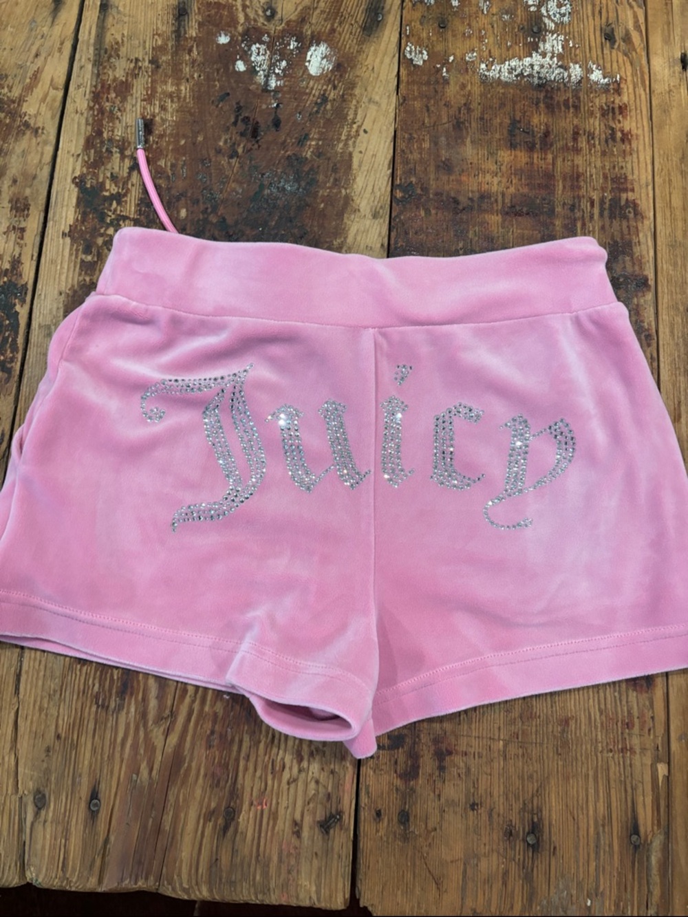 Juicy Couture Pink Velour Rhinestone Logo Shorts